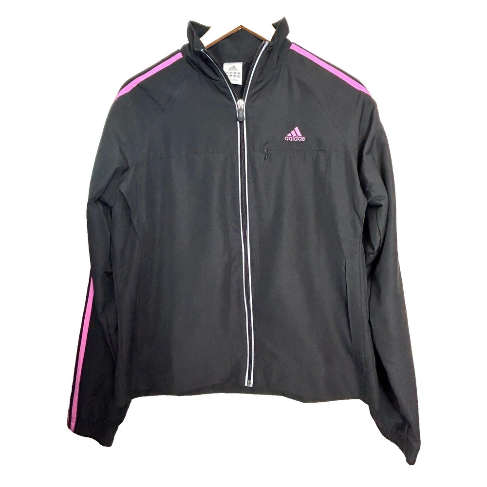 Adidas 3S Wind Jacket Womens M Black Full Zip Running Performance Climalite